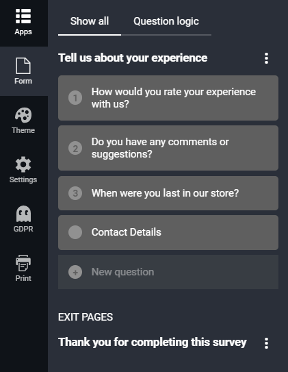 Form Tab In The Survey Builder